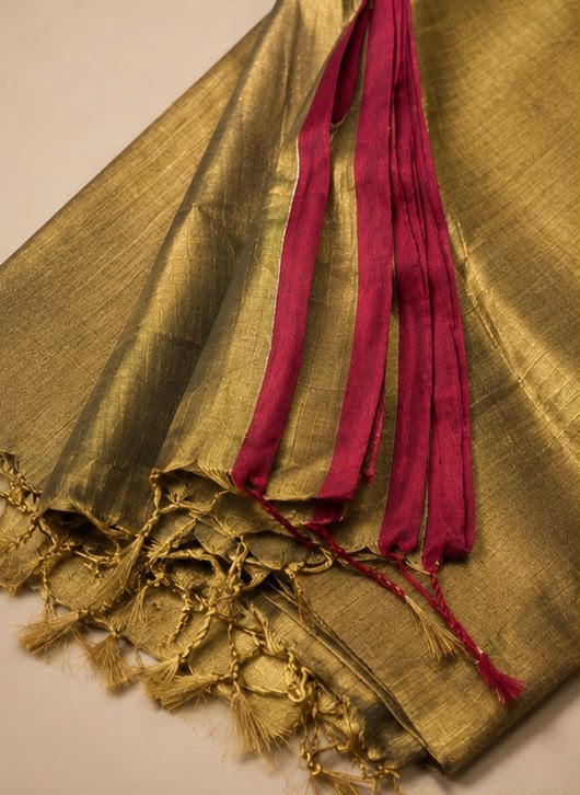 Two-Tone Tissue Saree with Maroon Blouse