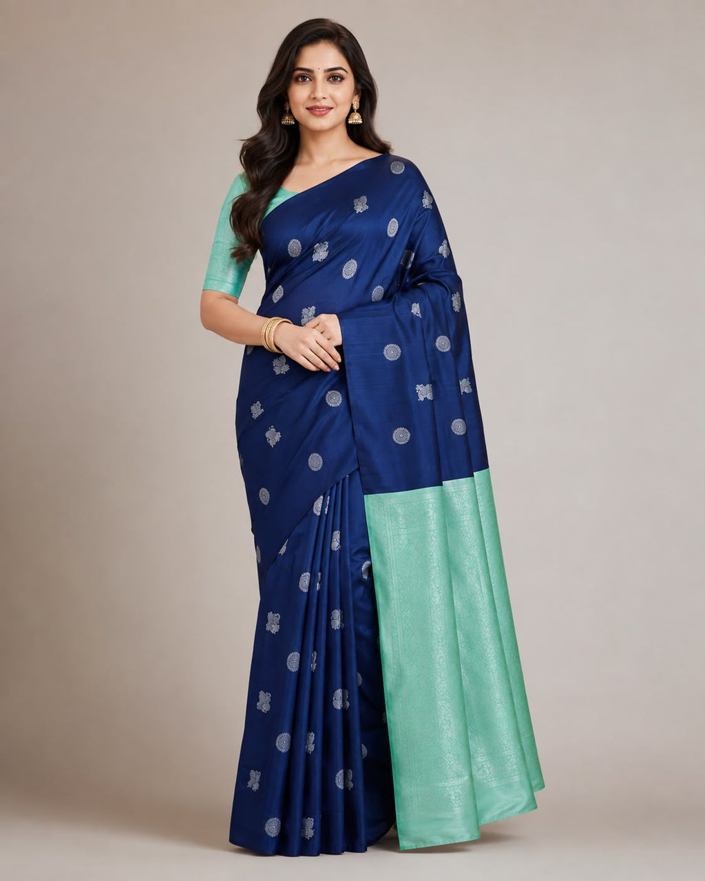 Navy Blue Banarasi Art Silk Saree with Peacock Weave