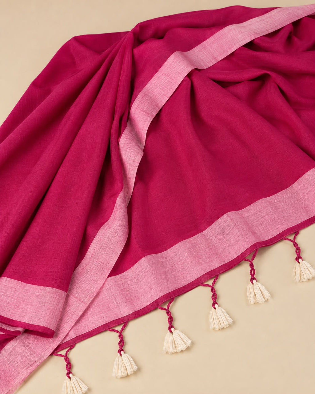 Deep Pink Bengal Cotton Saree with Contrast Border