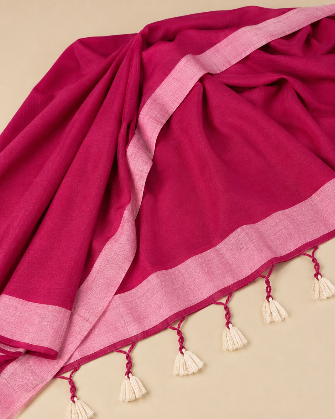 Deep Pink Bengal Cotton Saree with Contrast Border