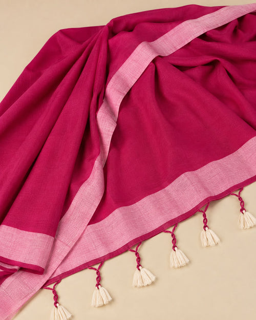 Deep Pink Bengal Cotton Saree with Contrast Border