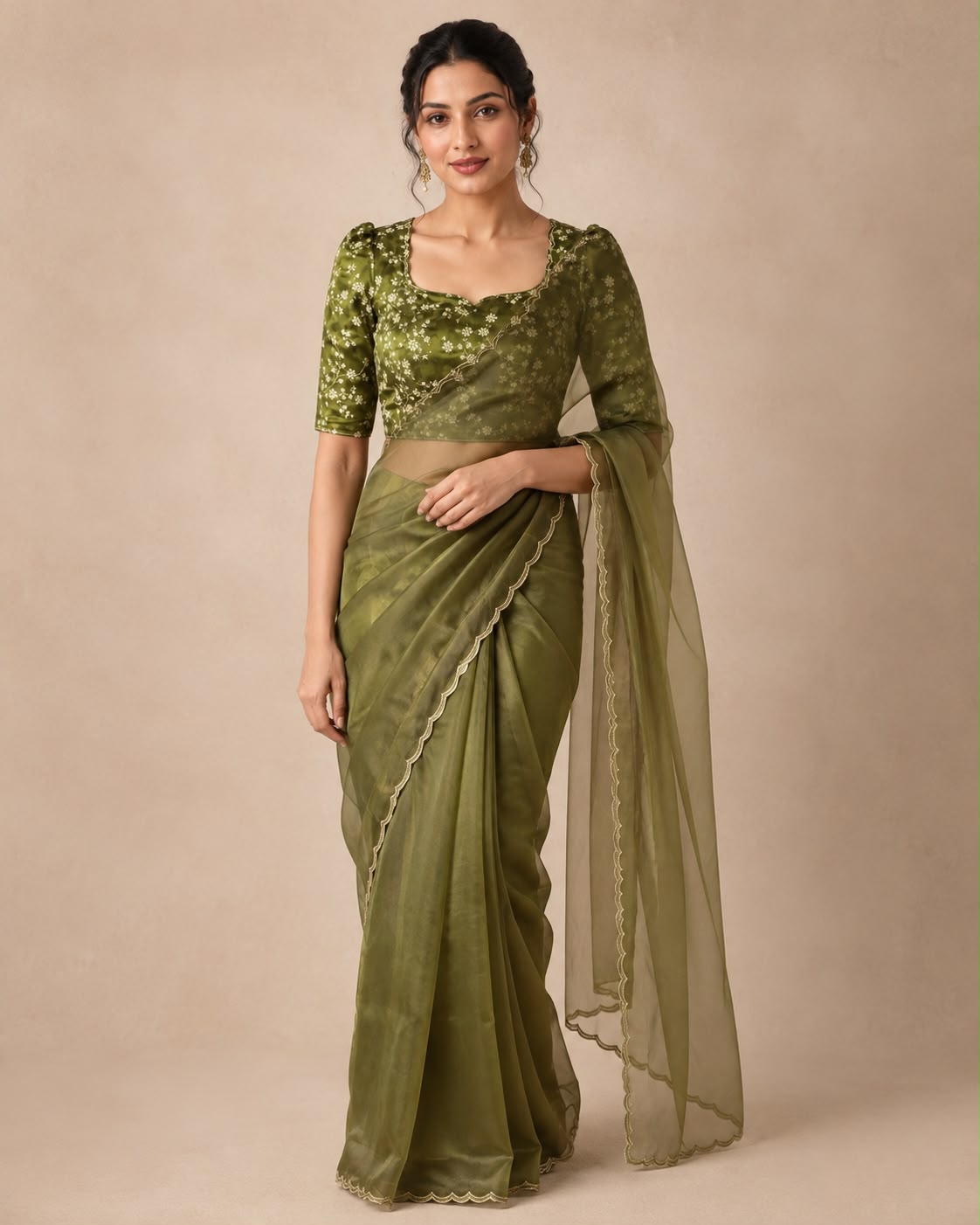 Emerald Green Jimmy Choo Saree with Lace Border