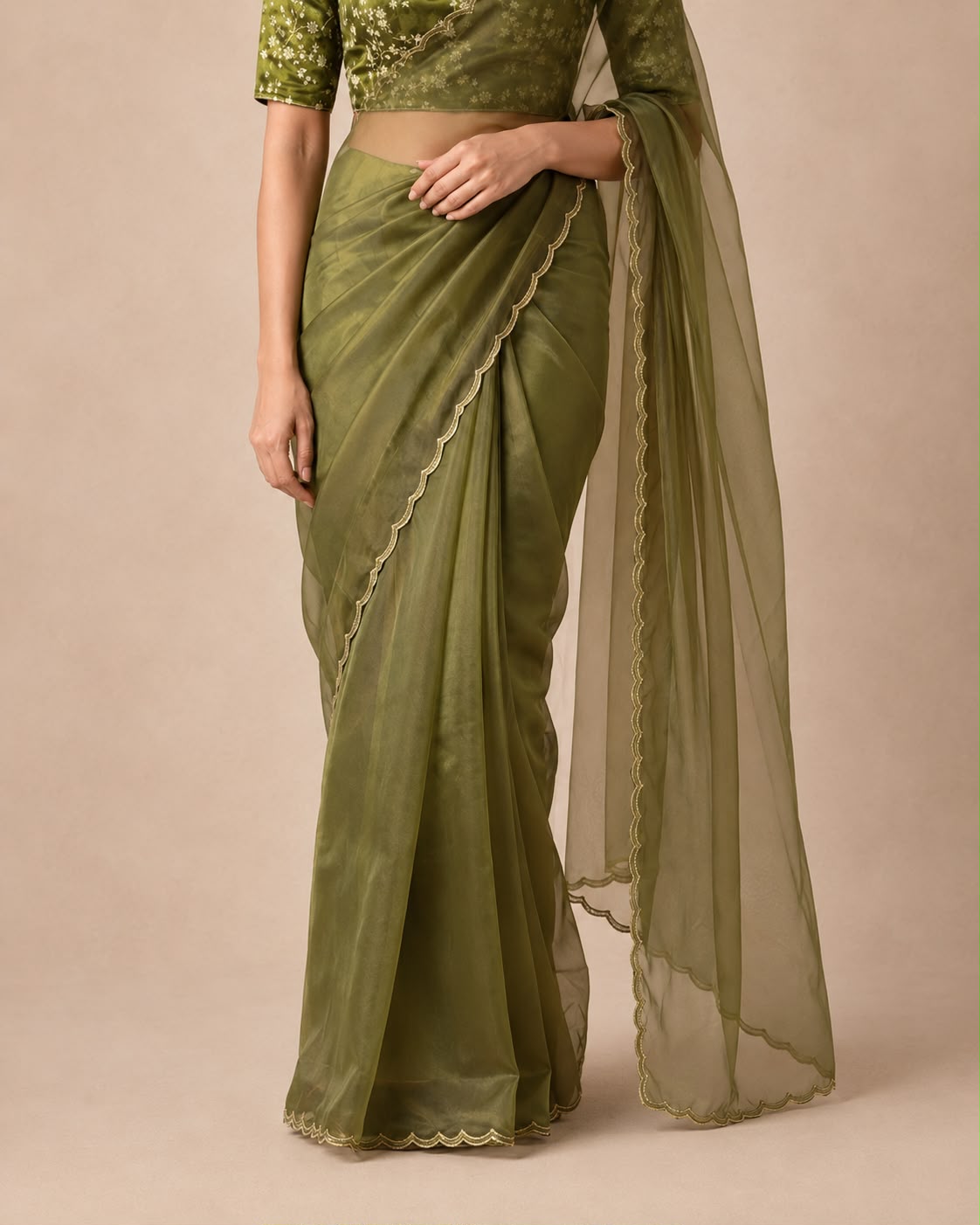 Emerald Green Jimmy Choo Saree with Lace Border