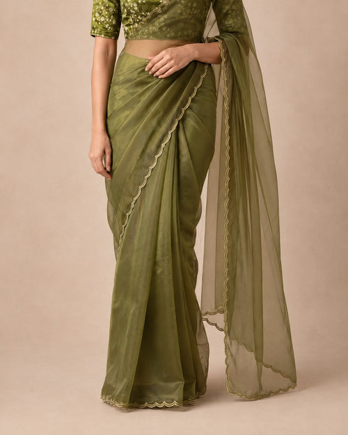 Emerald Green Jimmy Choo Saree with Lace Border