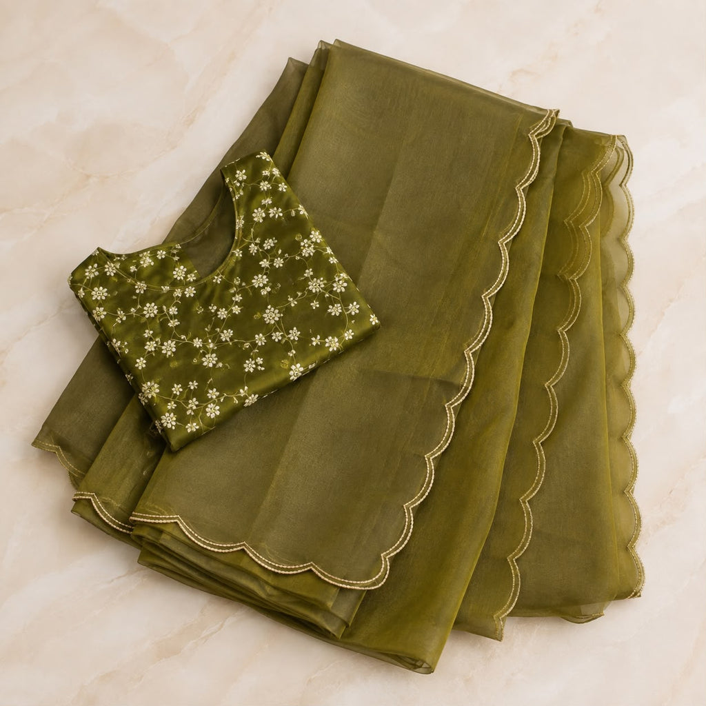 Emerald Green Jimmy Choo Saree with Lace Border