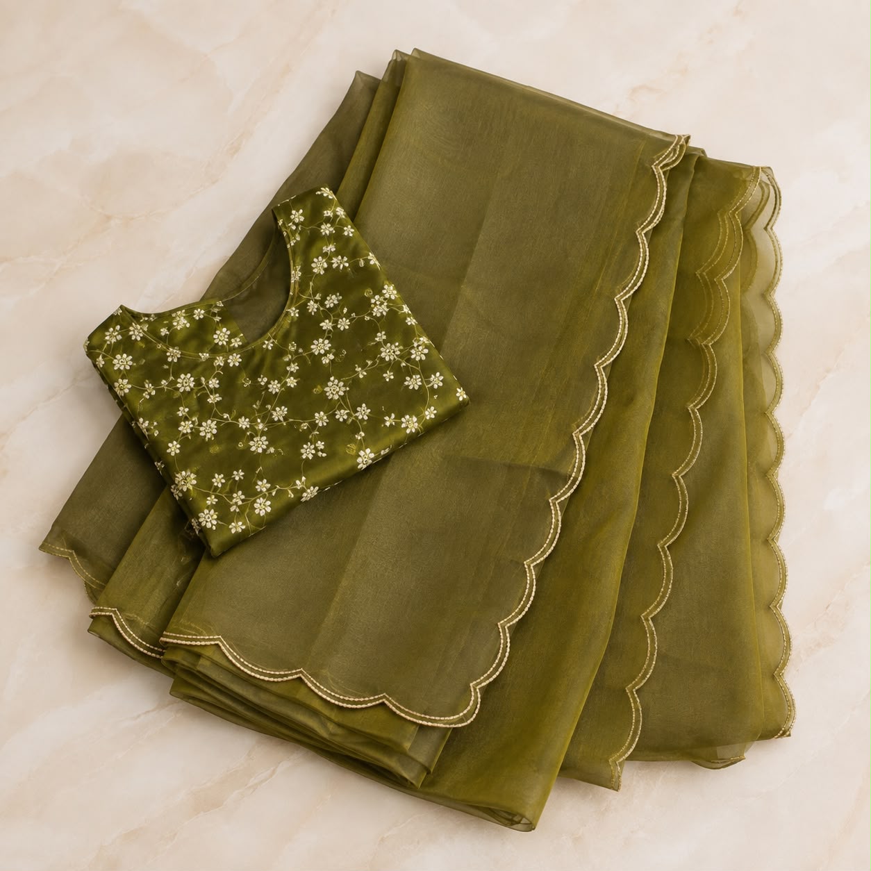 Emerald Green Jimmy Choo Saree with Lace Border