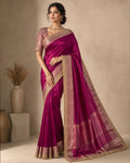 Pink Tissue Saree with Lace Border & Pink Blouse