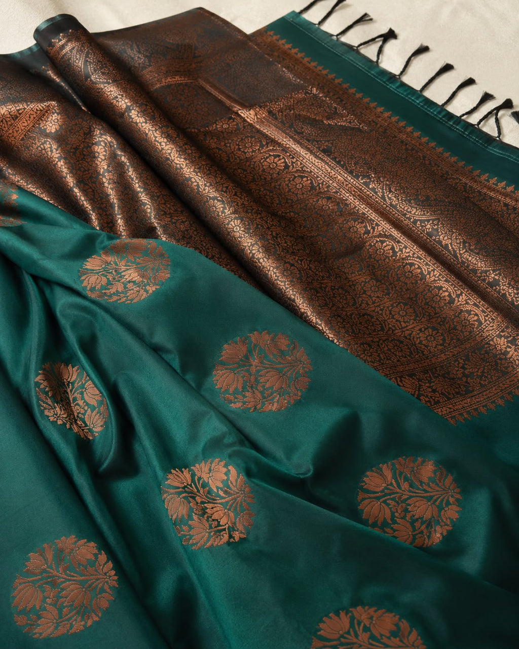 Two-Tone Green Banarasi Silk Saree with Floral Zari Weave