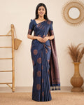 Blue Floral Zari Banarasi Silk Saree
