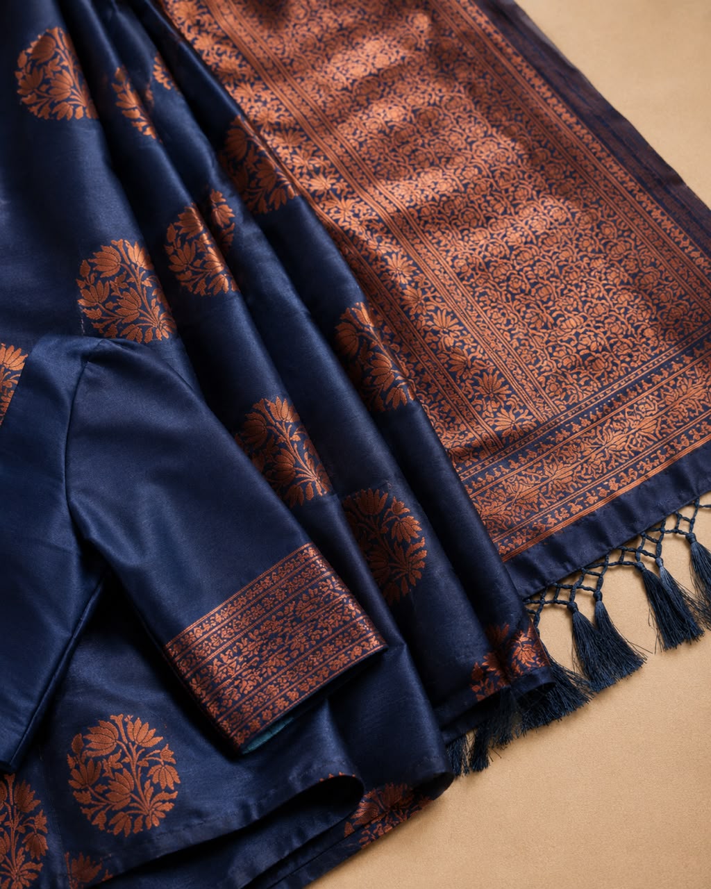 Blue Floral Zari Banarasi Silk Saree