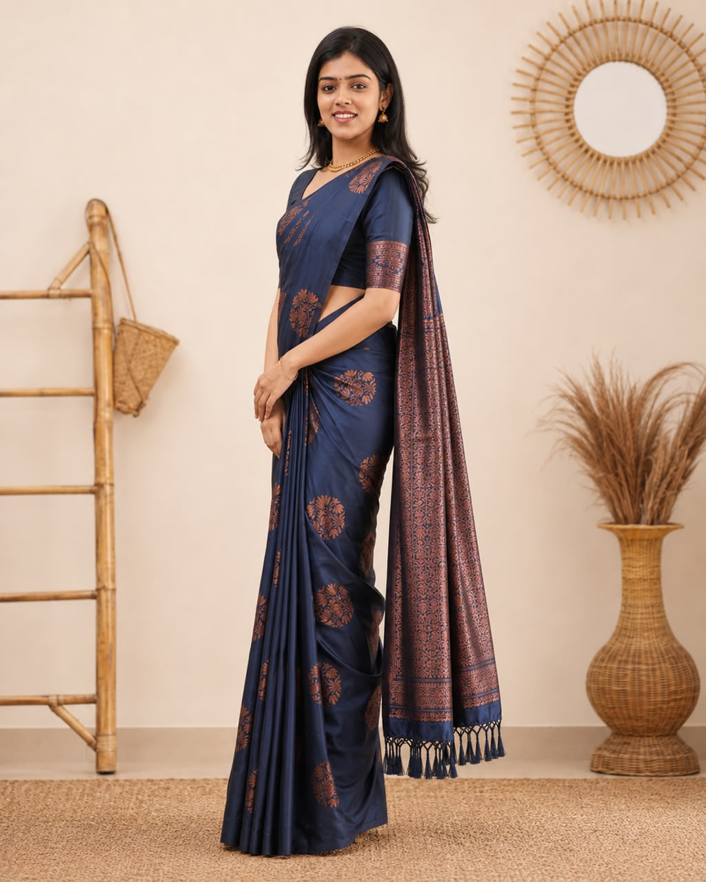Blue Floral Zari Banarasi Silk Saree