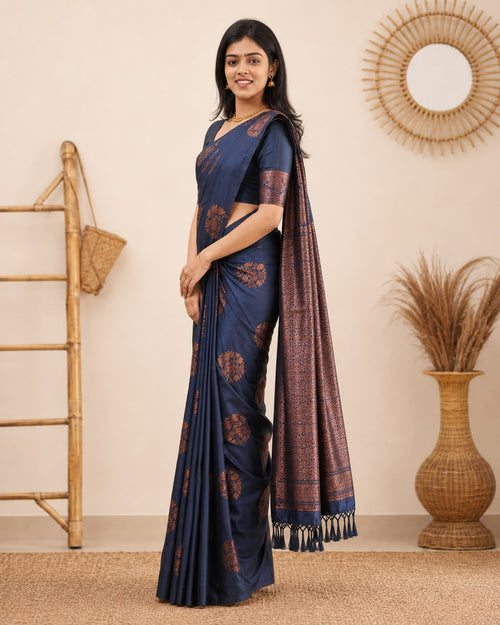 Blue Floral Zari Banarasi Silk Saree