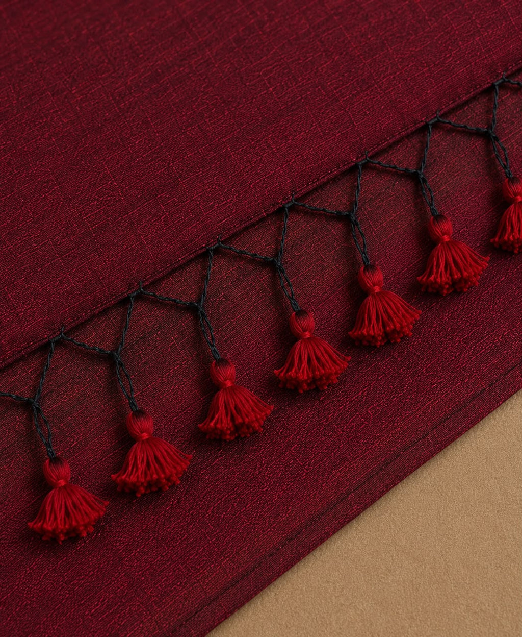 Maroon Khadi Cotton Saree with Subtle Embellished Detail