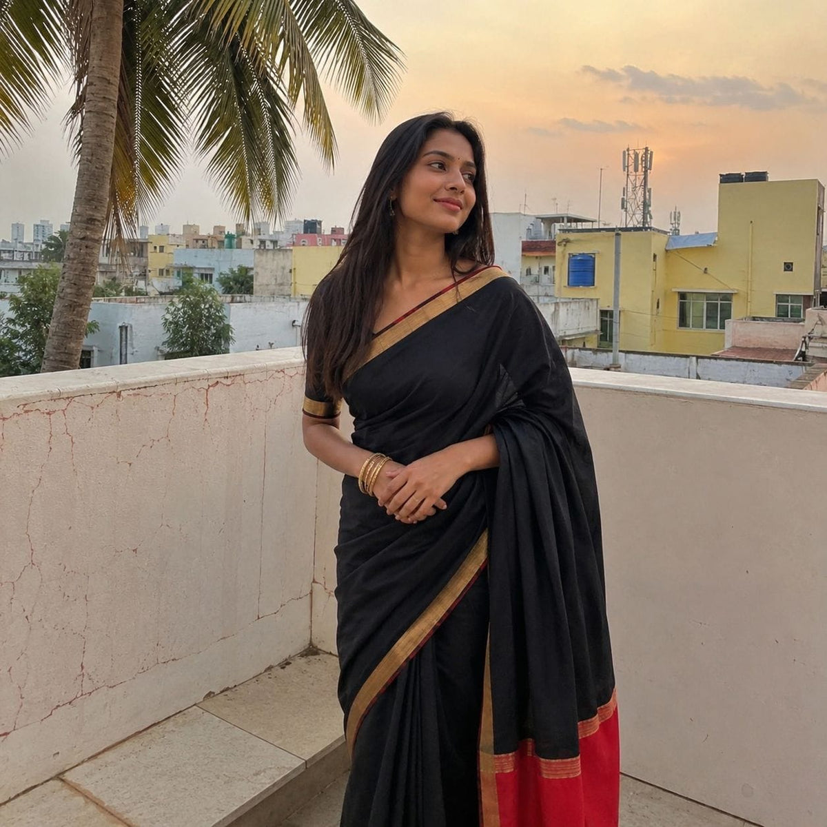 Black Banarasi Silk Saree with red and gold Border