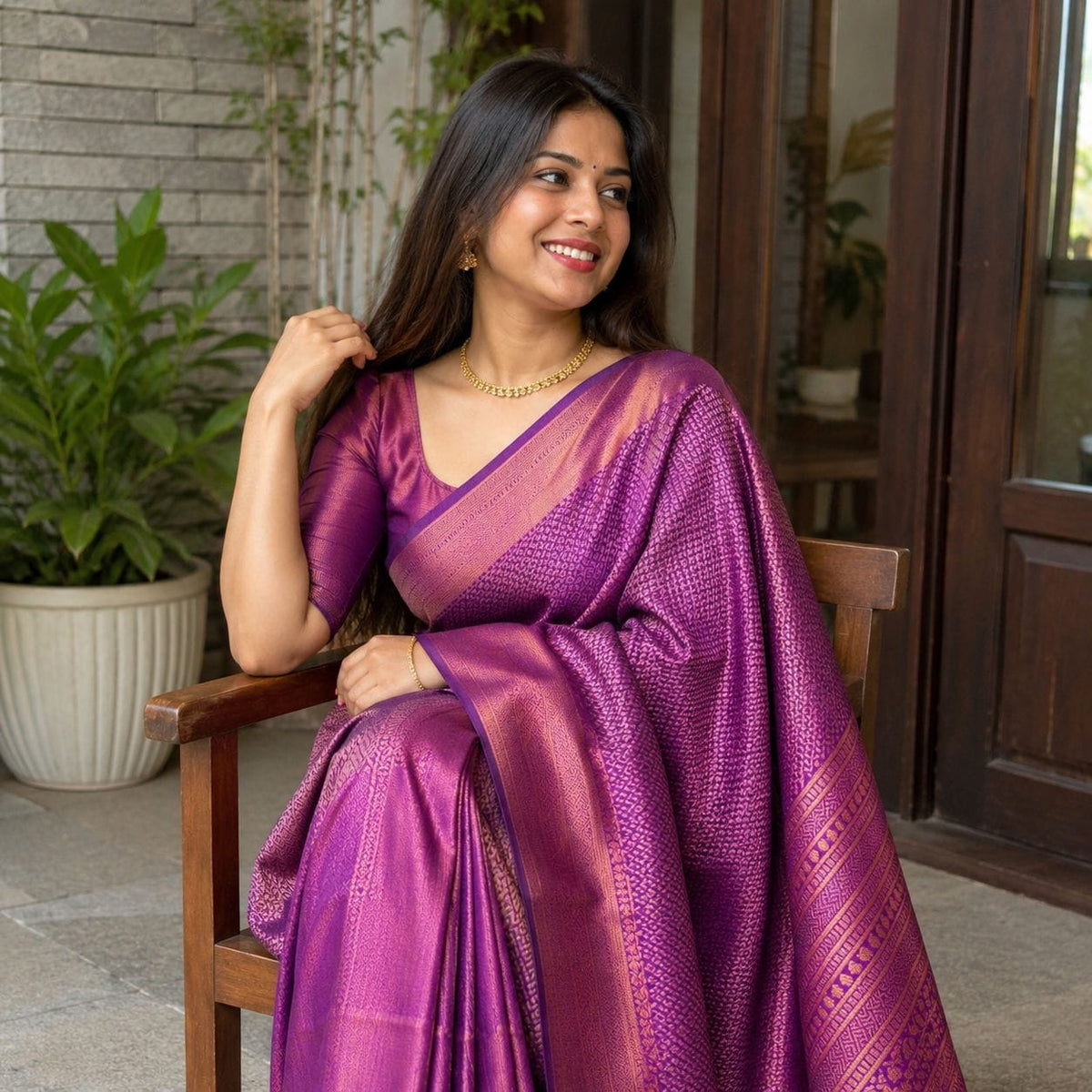 Purple Banarasi Silk Saree with Jacquard Border