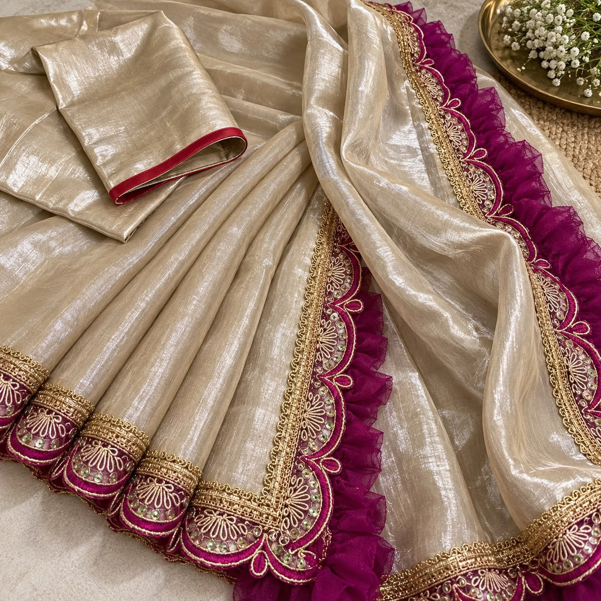 Beige Cotton Blend Saree