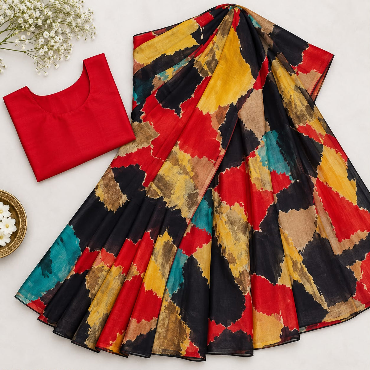 Multicolor Abstract Printed Georgette Saree with Blouse