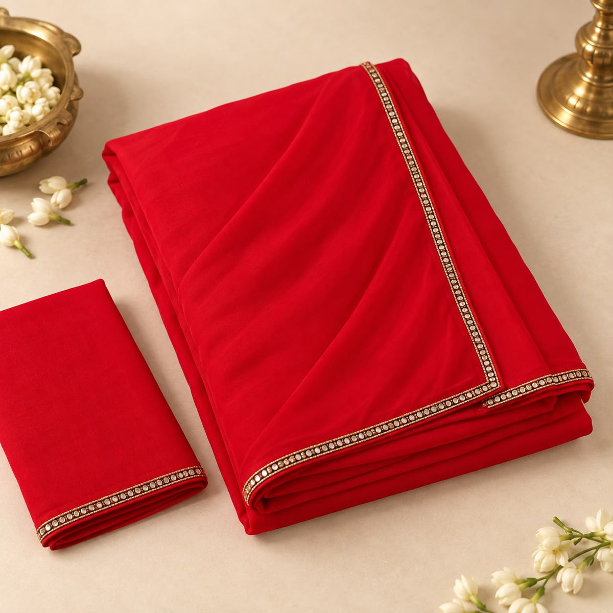 Red Georgette Saree with Mirror Work Lace Border