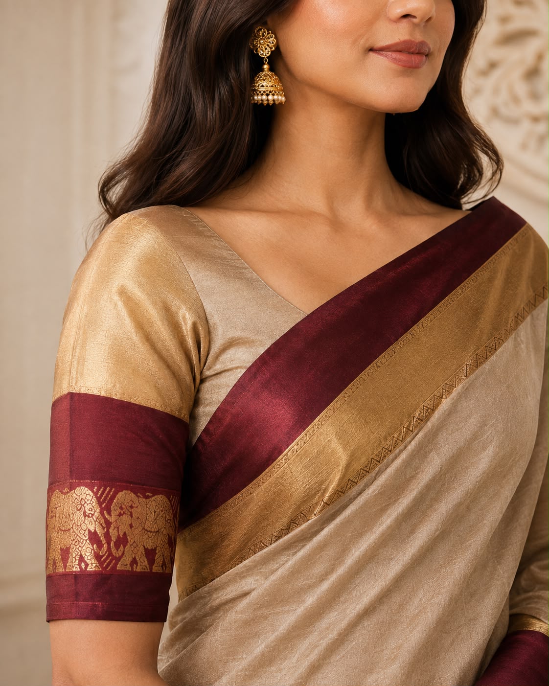 Beige Rajawadi Cotton Silk Saree