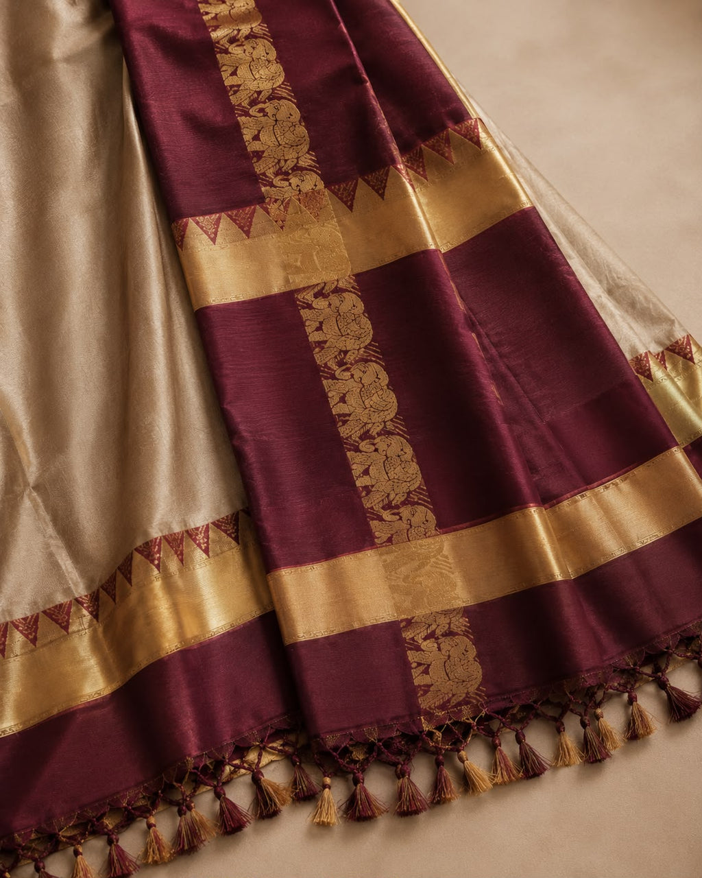 Beige Rajawadi Cotton Silk Saree