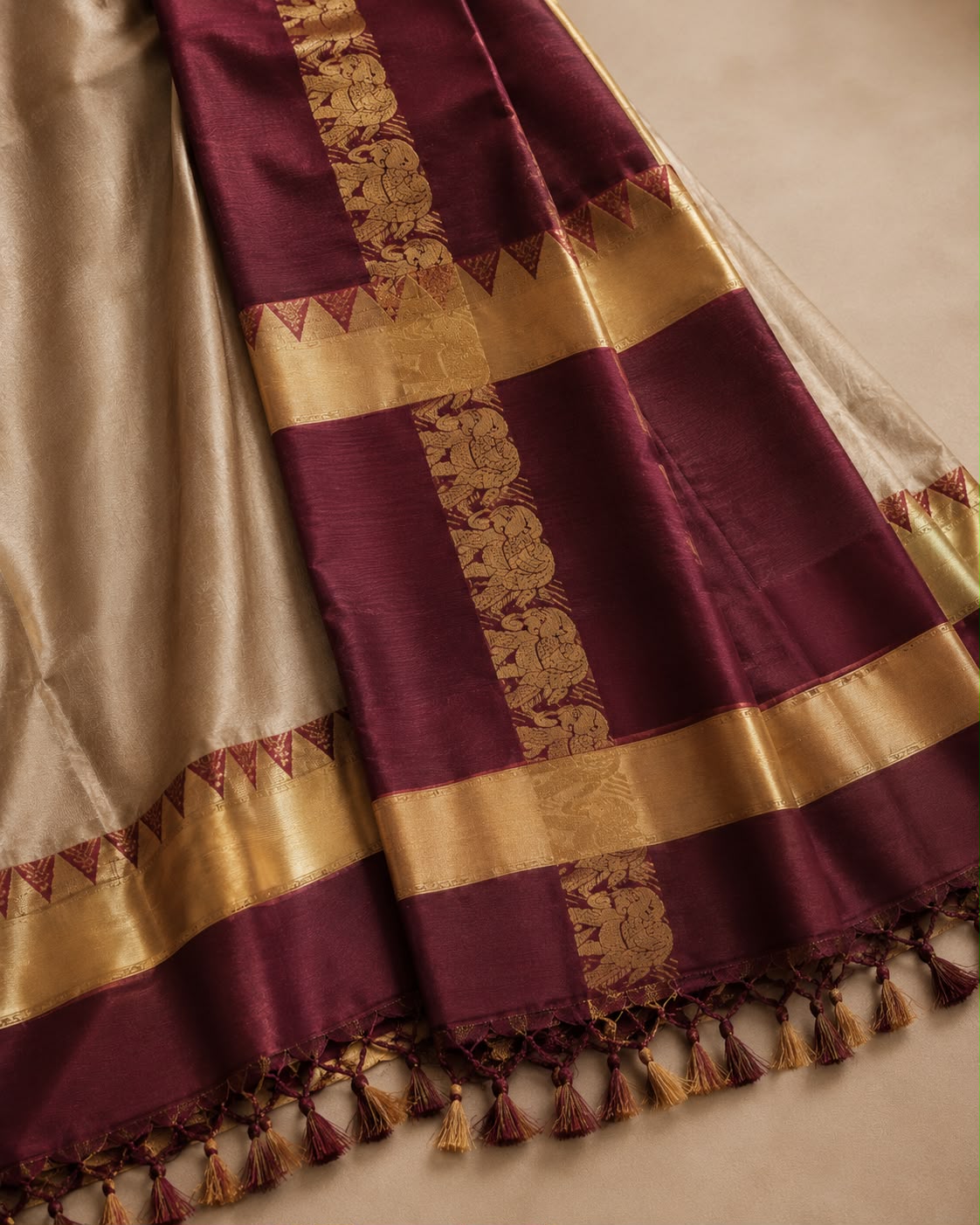 Beige Rajawadi Cotton Silk Saree