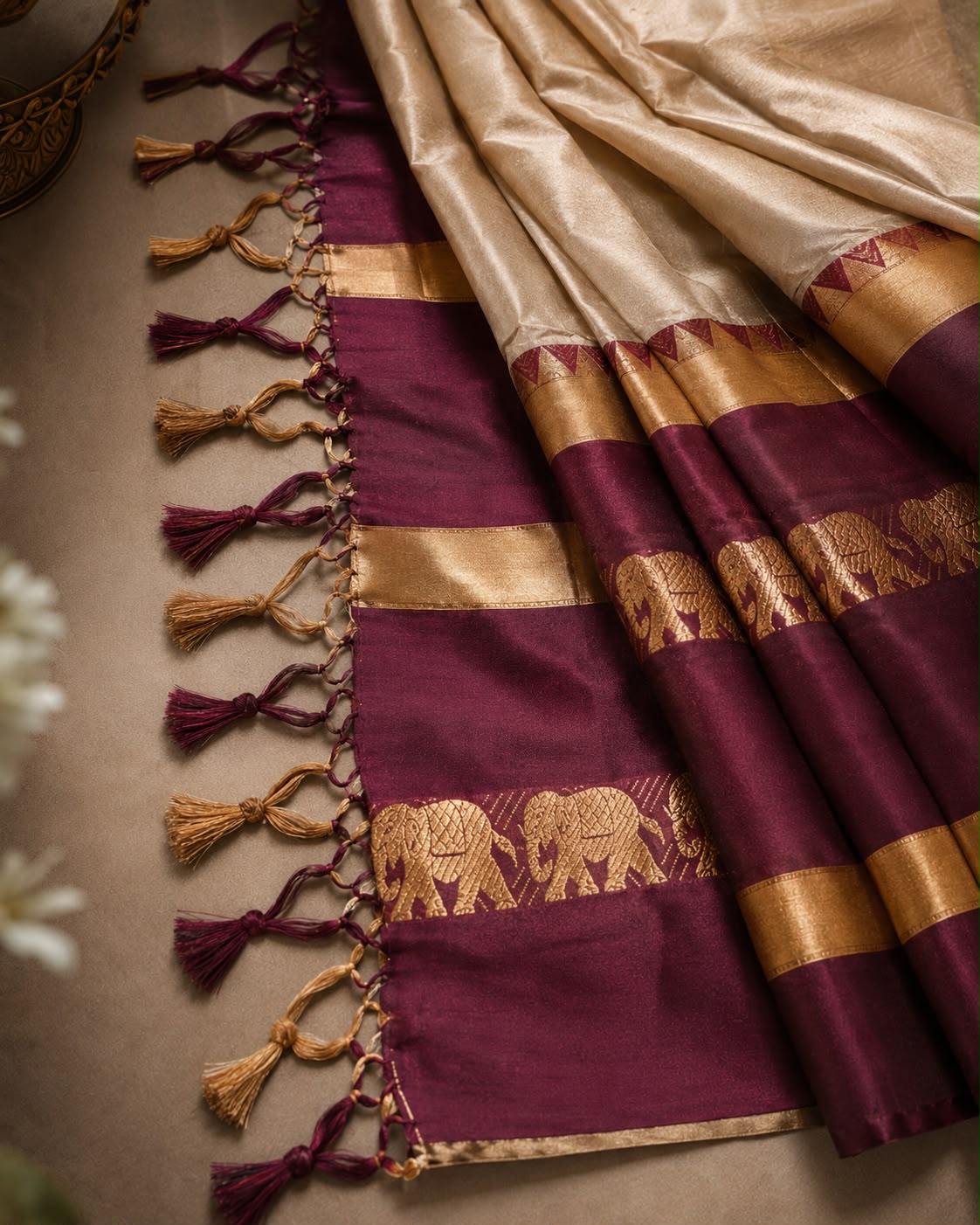 Beige Rajawadi Cotton Silk Saree