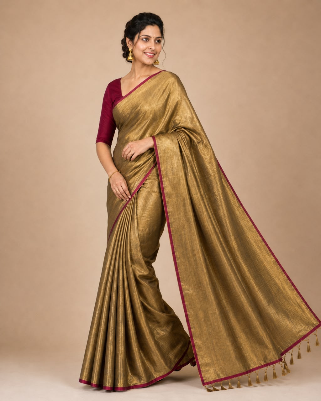 Two-Tone Tissue Saree with Maroon Blouse