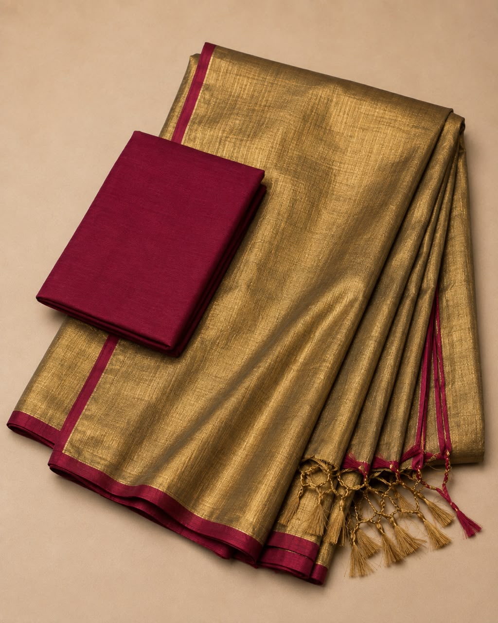 Two-Tone Tissue Saree with Maroon Blouse
