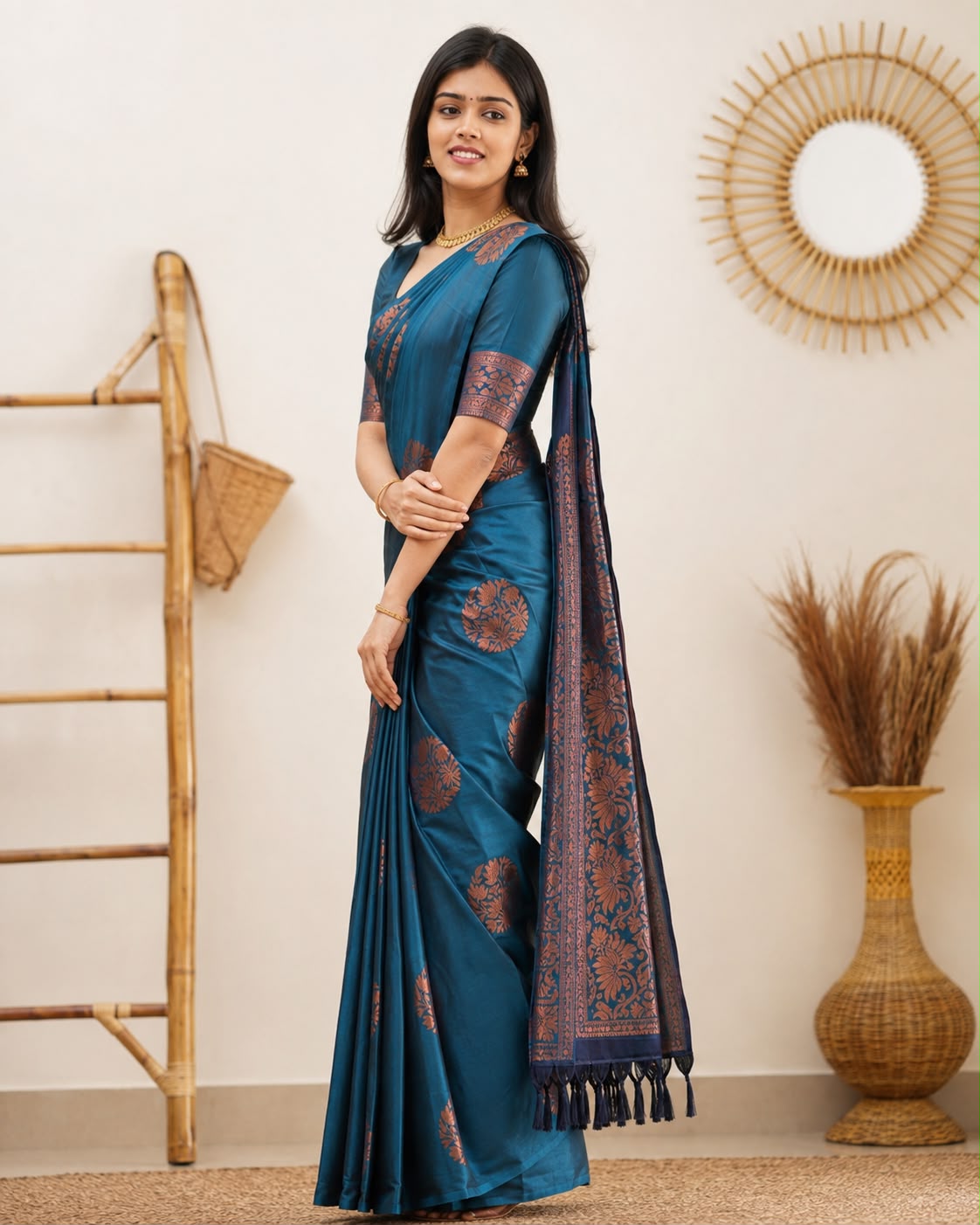 Blue Floral Zari Banarasi Silk Saree