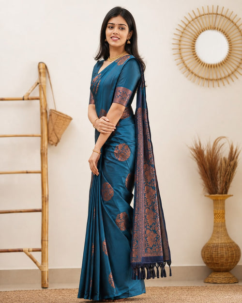 Blue Floral Zari Banarasi Silk Saree