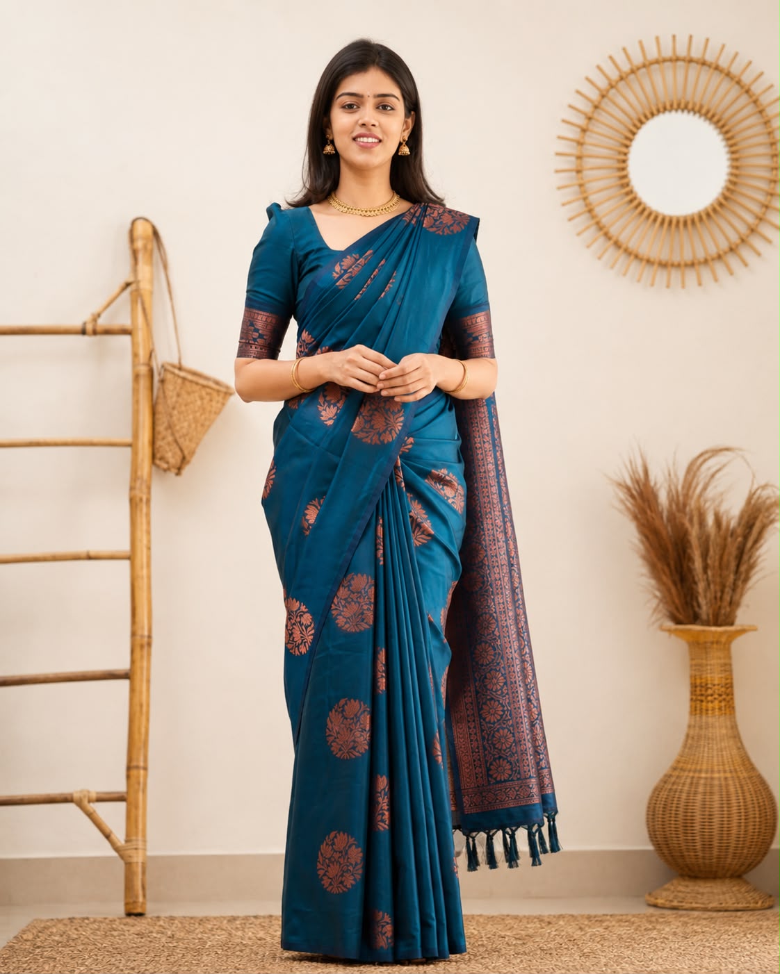 Blue Floral Zari Banarasi Silk Saree