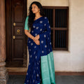 Navy Blue Banarasi Art Silk Saree with Peacock Weave
