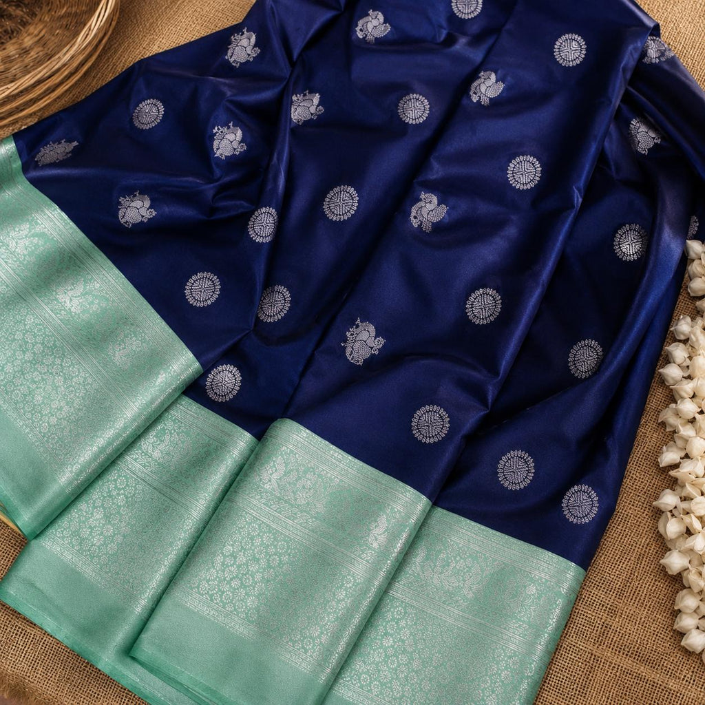 Navy Blue Banarasi Art Silk Saree with Peacock Weave