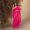 Deep Pink Bengal Cotton Saree with Contrast Border