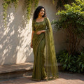 Emerald Green Jimmy Choo Saree with Lace Border