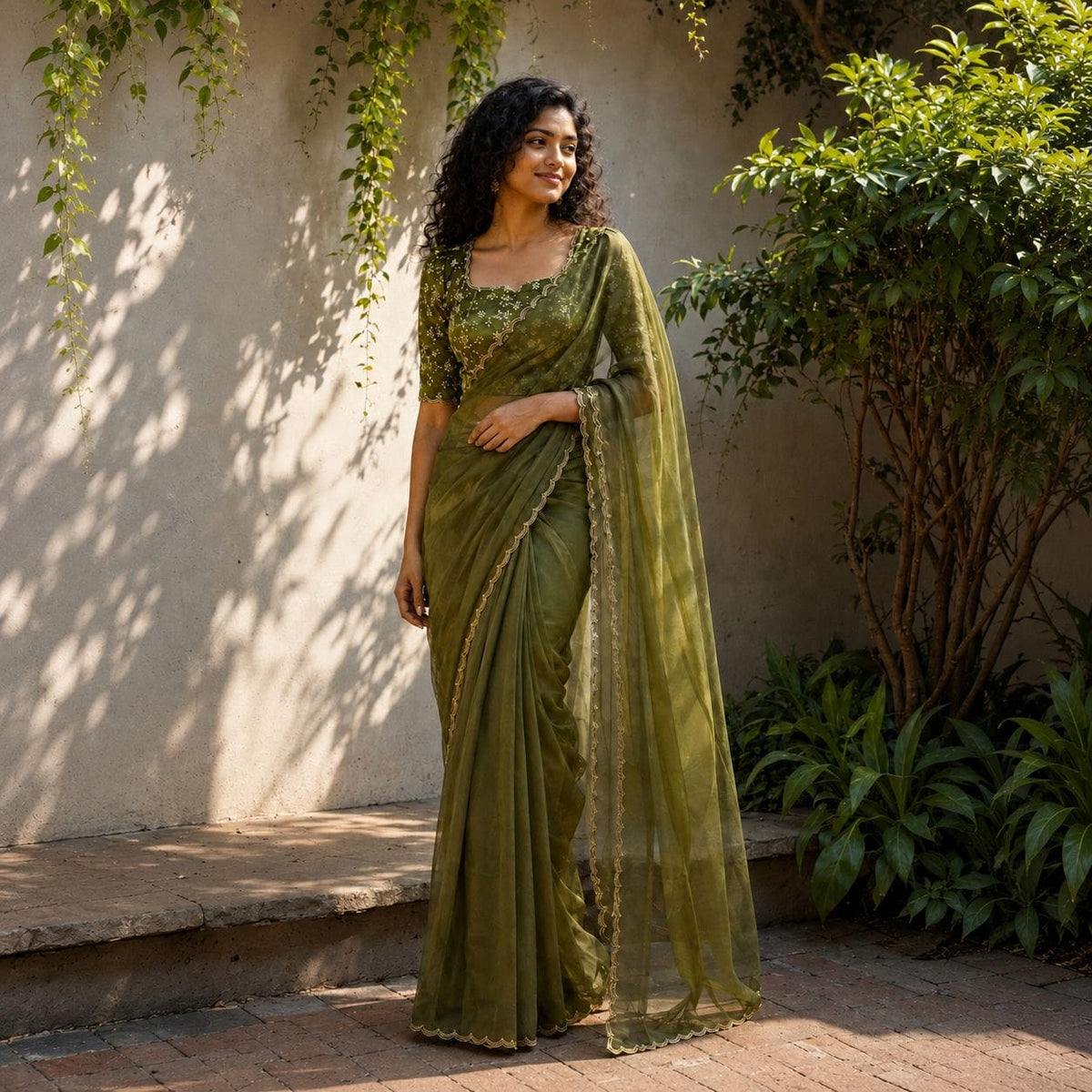 Emerald Green Jimmy Choo Saree with Lace Border
