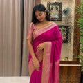 Pink Tissue Saree with Lace Border & Pink Blouse