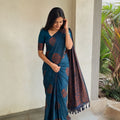 Blue Floral Zari Banarasi Silk Saree