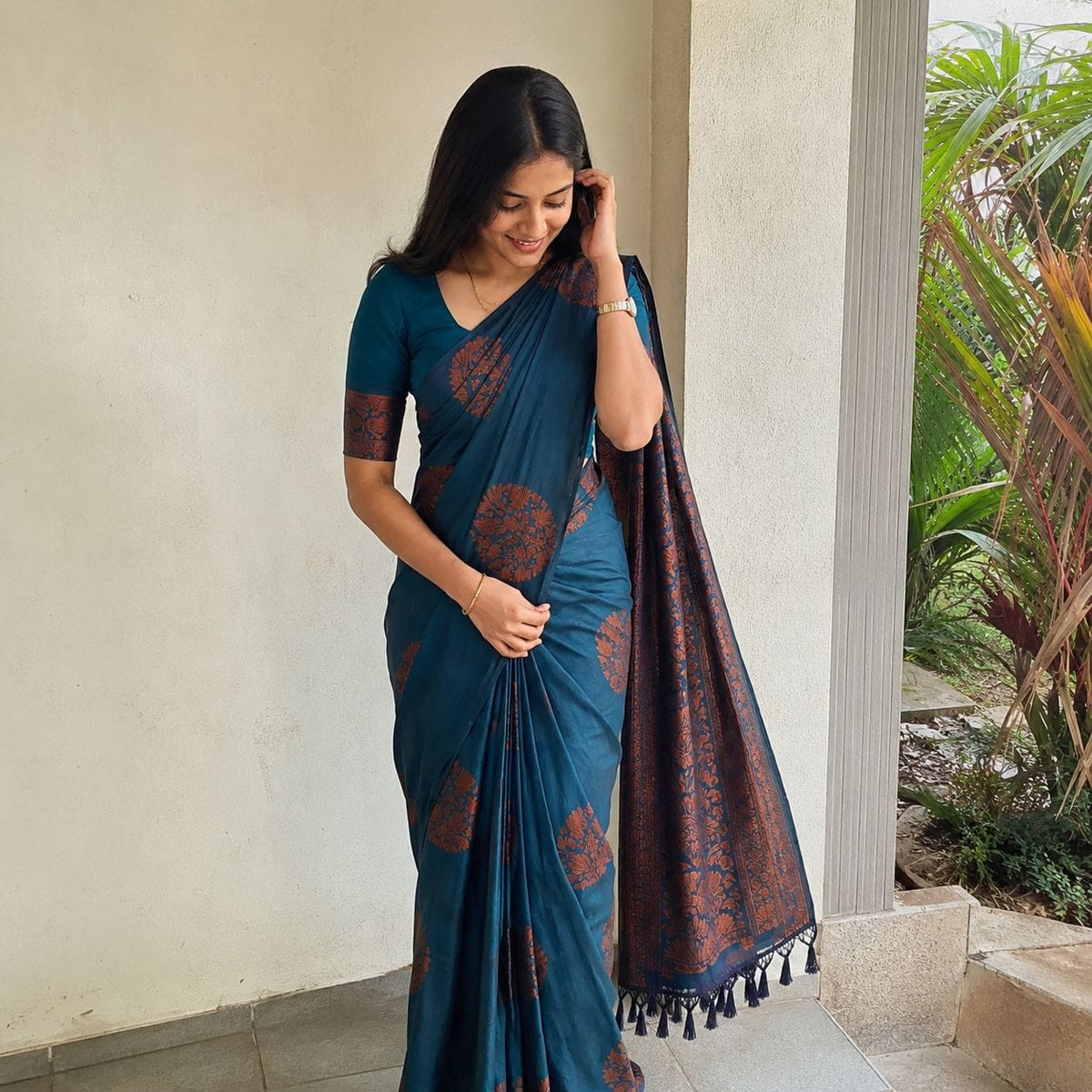 Blue Floral Zari Banarasi Silk Saree