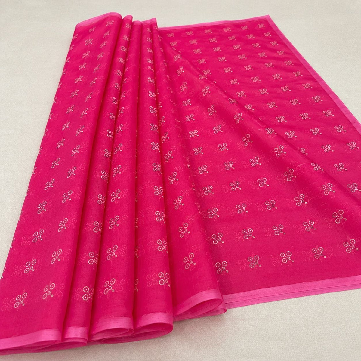 Rani pink floral printed saree