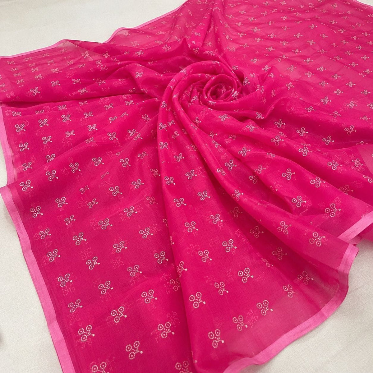 Rani pink floral printed saree