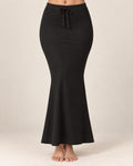 Black fish-cut saree shapewear petticoat worn on a model against a plain ivory background