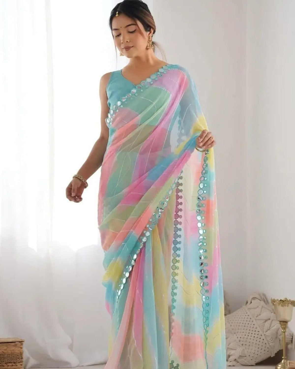 Full length view of the leheriya saree drape