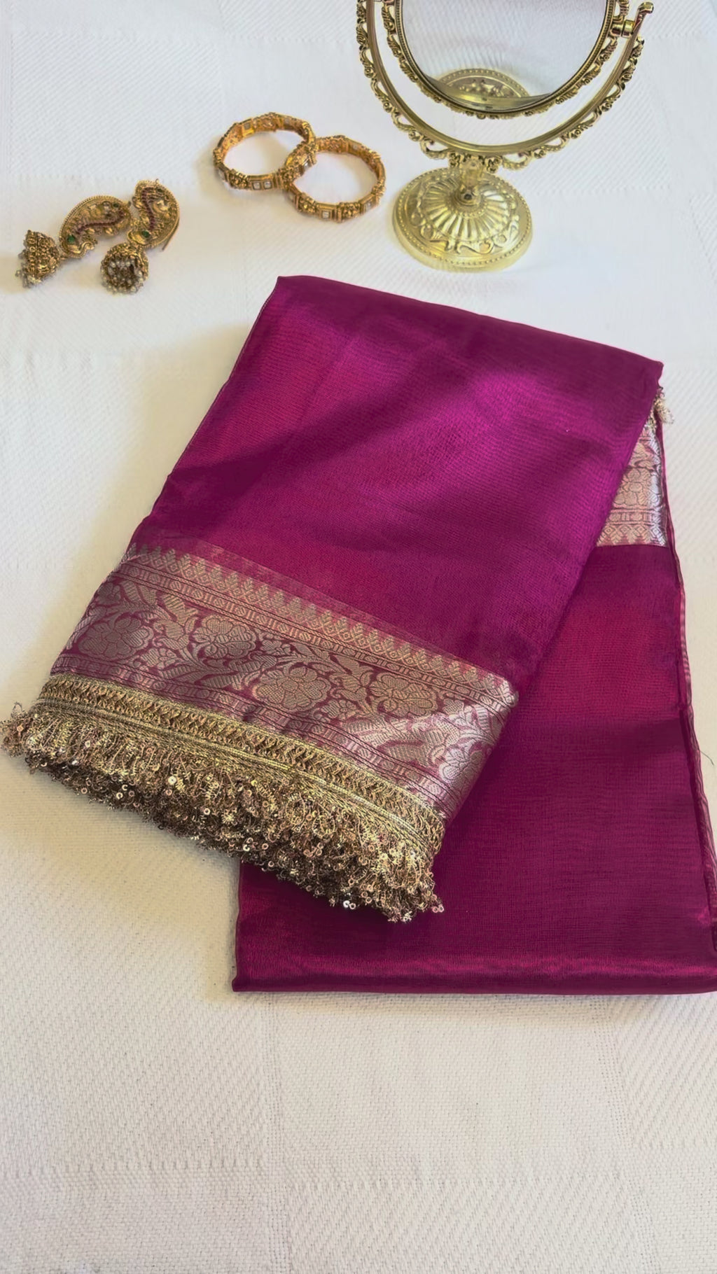 Pink Tissue Saree with Lace Border & Pink Blouse
