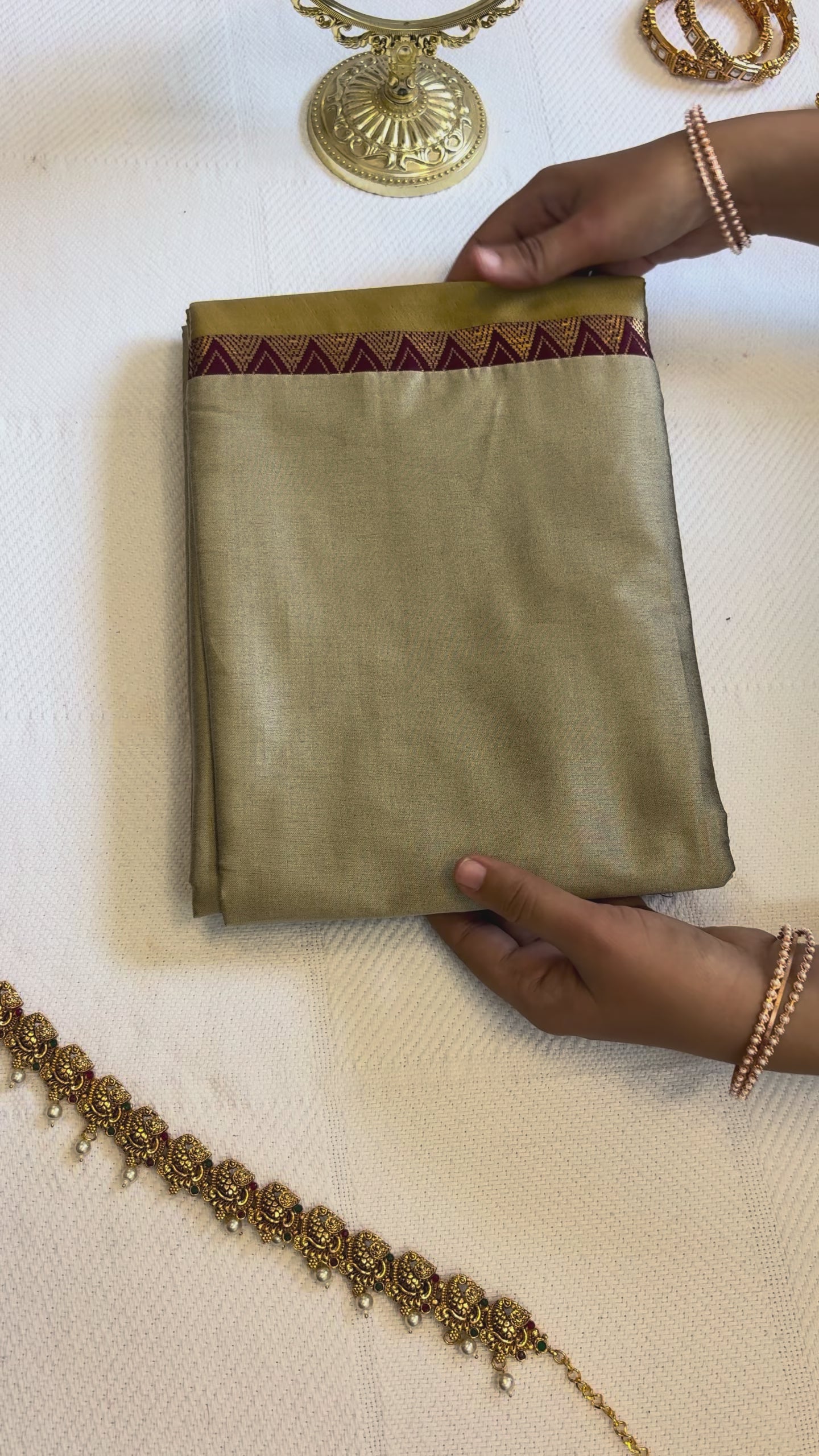 Beige Rajawadi Cotton Silk Saree