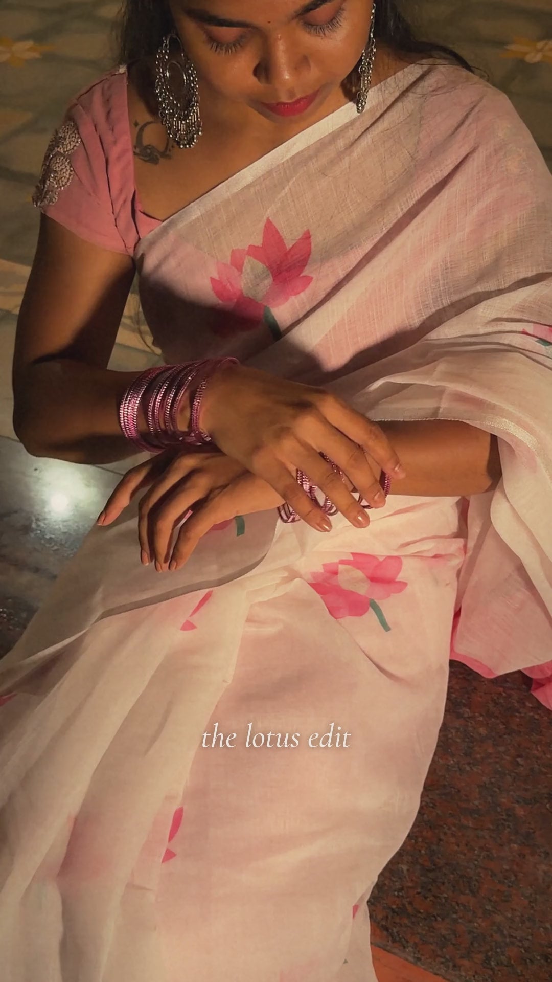 The Lotus Edit — the white linen lotus saree in movement